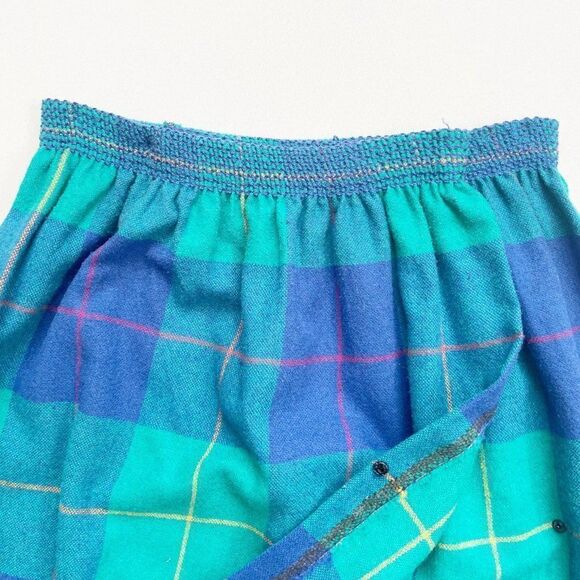 Vintage Plaid A-line Wrap Skirt Size XS Blue Green Wool Plaid Mid Century Modern - Picture 8 of 8